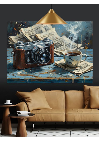 Fotoğraf Makinesi ve Gazeteler Dekoratif Kanvas - Mdf Ahşap Tablo fiyatları