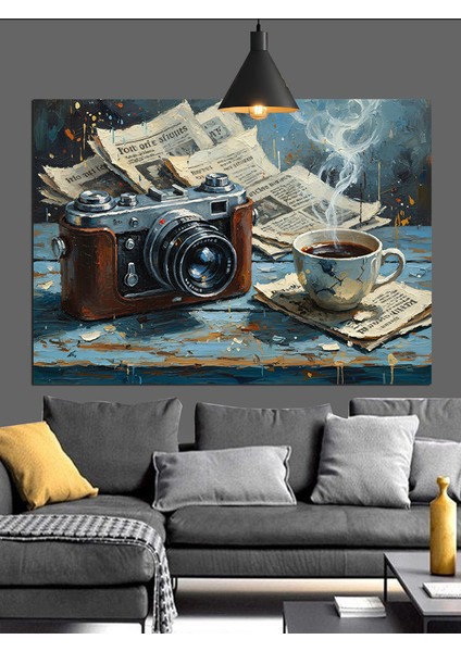 Fotoğraf Makinesi ve Gazeteler Dekoratif Kanvas - Mdf Ahşap Tablo modelleri