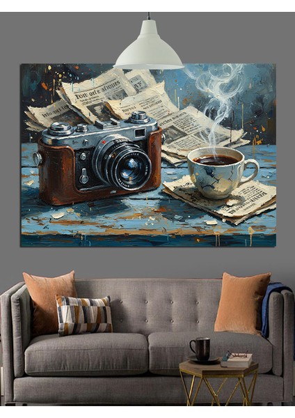 Fotoğraf Makinesi ve Gazeteler Dekoratif Kanvas - Mdf Ahşap Tablo fırsatları