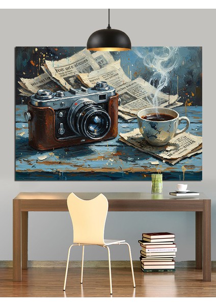 Fotoğraf Makinesi ve Gazeteler Dekoratif Kanvas - Mdf Ahşap Tablo indirimleri