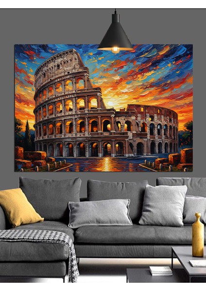 Kolezyumdan Günbatımı Manzarası Dekoratif Kanvas - Mdf Ahşap Tablo fiyatları