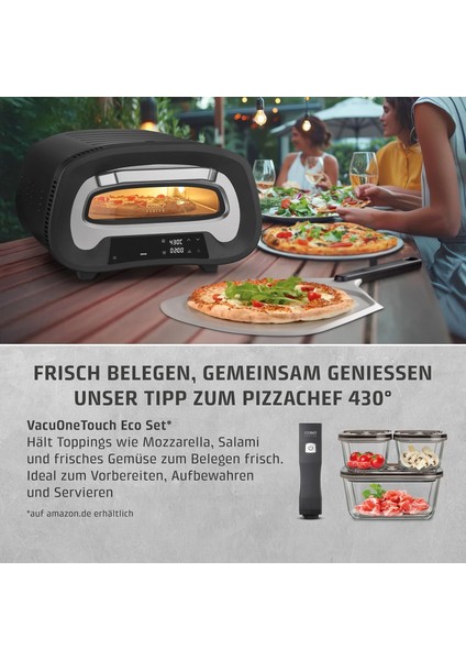 Pizzachef 430° Elektrikli Pizza Fırını - 8 Programlı, 430°C Taş Fırın Deneyimi ve 33X33 cm Cordierit Taş (Paslanmaz Çelik Tasarım)