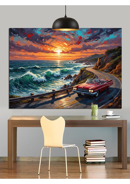 Kırmızı Spor Araba Sahil Dekoratif Kanvas - Mdf Ahşap Tablo modelleri