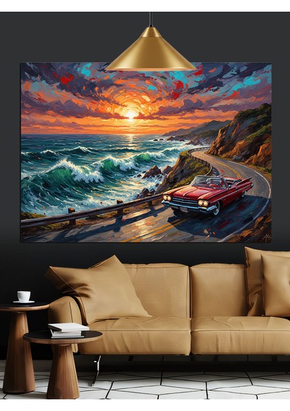 Kırmızı Spor Araba Sahil Dekoratif Kanvas - Mdf Ahşap Tablo indirimleri