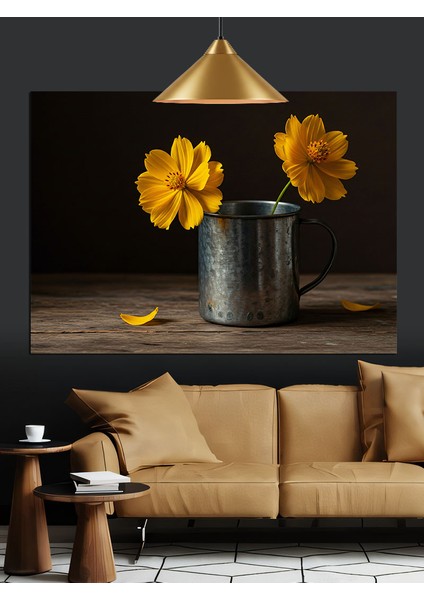 Sarı Çiçekler Kova Sade Dekoratif Kanvas - Mdf Ahşap Tablo fırsatları