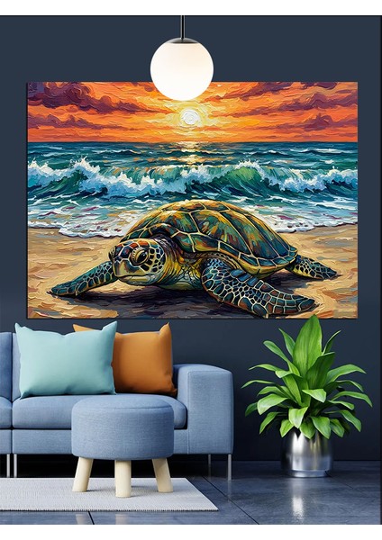 Günbatımında Kumsaldaki Kaplumbağa Dekoratif Kanvas - Mdf Ahşap Tablo fiyatları