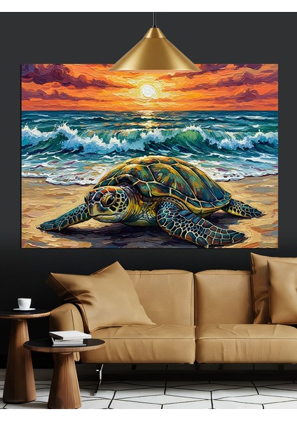 Günbatımında Kumsaldaki Kaplumbağa Dekoratif Kanvas - Mdf Ahşap Tablo modelleri