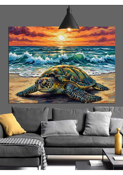 Günbatımında Kumsaldaki Kaplumbağa Dekoratif Kanvas - Mdf Ahşap Tablo fırsatları
