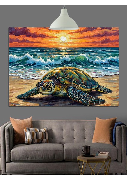 Günbatımında Kumsaldaki Kaplumbağa Dekoratif Kanvas - Mdf Ahşap Tablo indirimleri