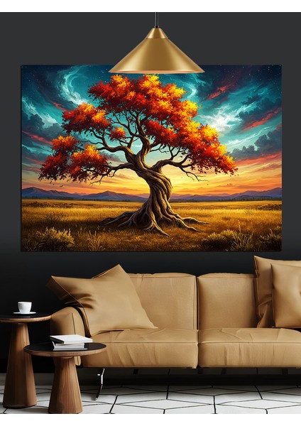 Sonbahar Ağacı Uzun Gölge Dekoratif Kanvas - Mdf Ahşap Tablo fiyatları