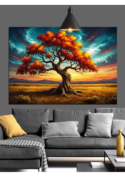 Sonbahar Ağacı Uzun Gölge Dekoratif Kanvas - Mdf Ahşap Tablo modelleri