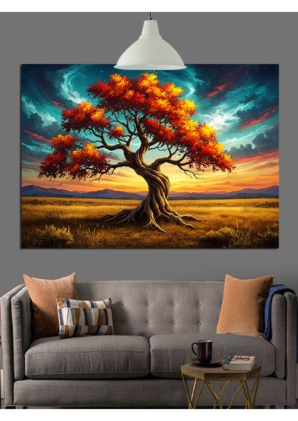 Sonbahar Ağacı Uzun Gölge Dekoratif Kanvas - Mdf Ahşap Tablo fırsatları