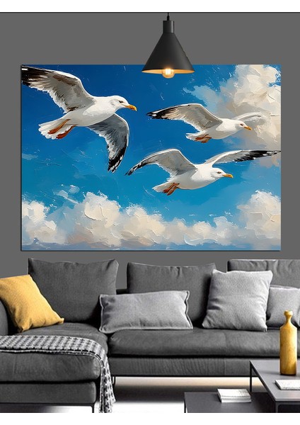 Deniz Üzerinde Uçan Martılar Dekoratif Kanvas - Mdf Ahşap Tablo