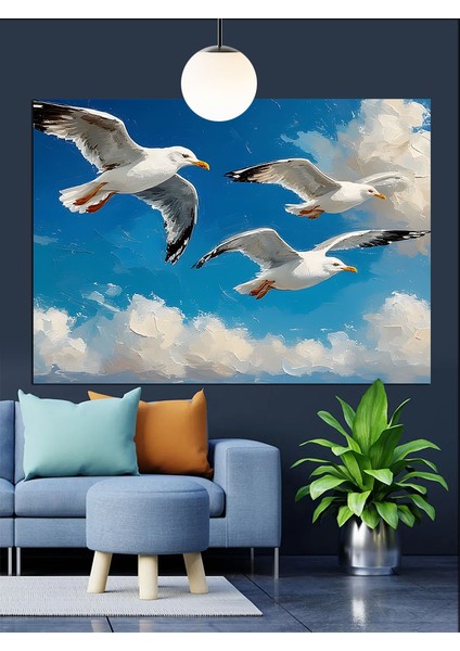 Deniz Üzerinde Uçan Martılar Dekoratif Kanvas - Mdf Ahşap Tablo fırsatları
