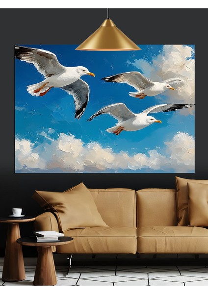 Deniz Üzerinde Uçan Martılar Dekoratif Kanvas - Mdf Ahşap Tablo indirimleri