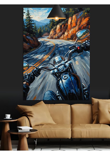 Hızla Giden Bir Motosiklet Dekoratif Kanvas - Mdf Ahşap Tablo