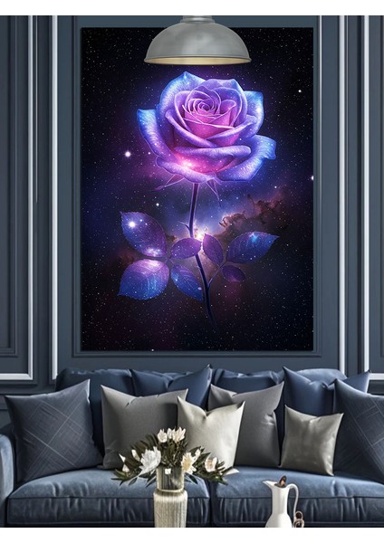 Mor Gecede Açan Bir Gül Dekoratif Kanvas - Mdf Ahşap Tablo