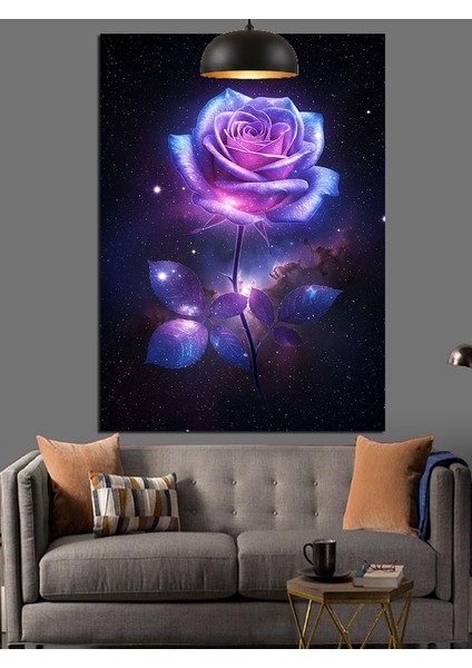 Mor Gecede Açan Bir Gül Dekoratif Kanvas - Mdf Ahşap Tablo fiyatları