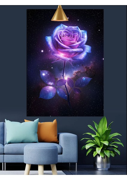 Mor Gecede Açan Bir Gül Dekoratif Kanvas - Mdf Ahşap Tablo modelleri