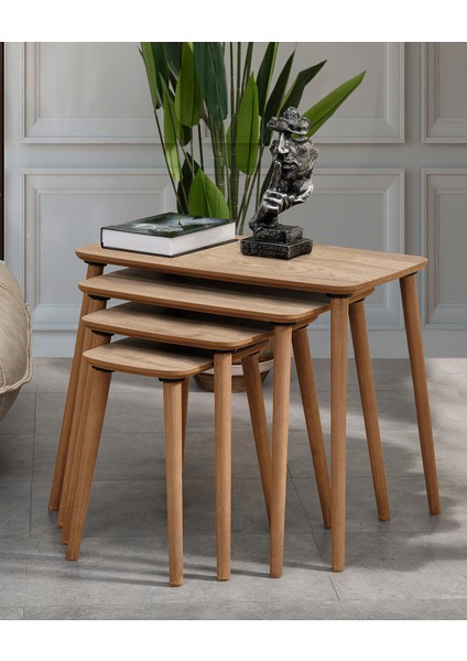 Luci 4lü Mdf Ahşap Zigon Sehpa Meşe