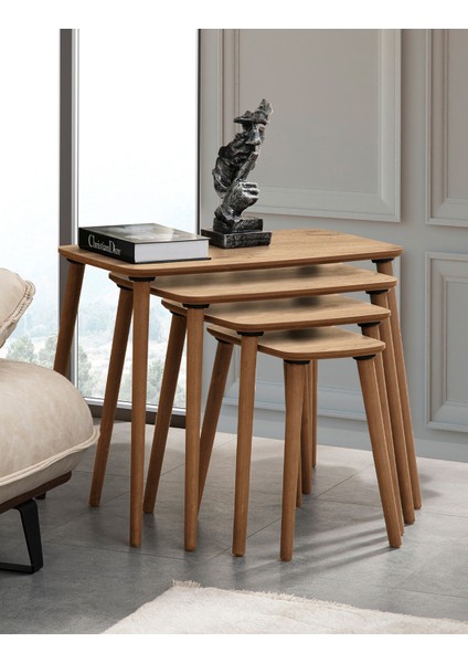 Luci 4lü Mdf Ahşap Zigon Sehpa Meşe modelleri