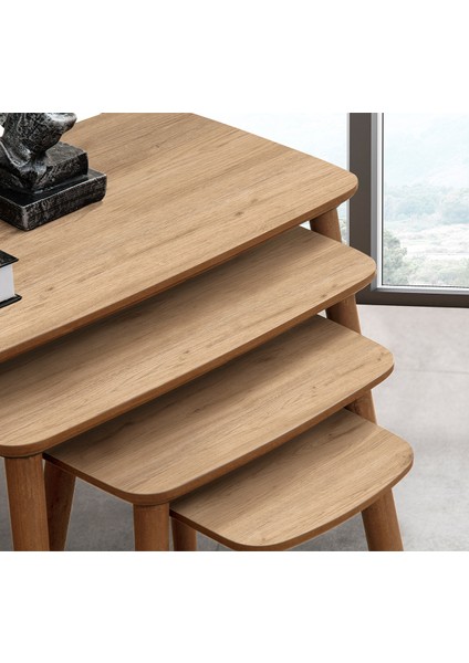 Luci 4lü Mdf Ahşap Zigon Sehpa Meşe fırsatları