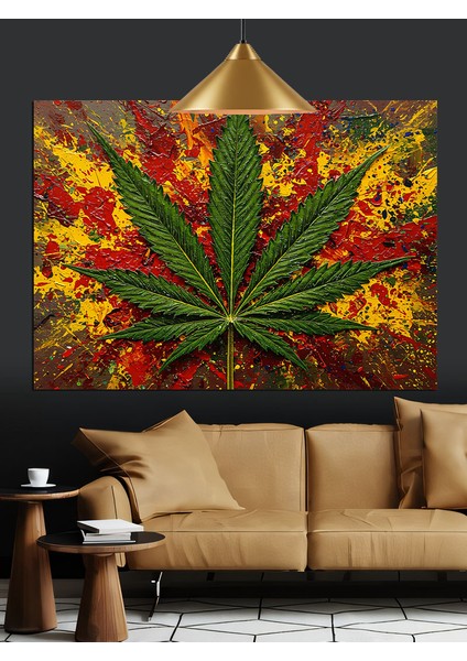 Canlı Renkli Kenevir Yaprağı Sanatı Dekoratif Kanvas - Mdf Ahşap Tablo fiyatları
