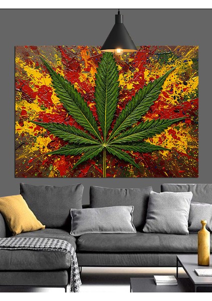 Canlı Renkli Kenevir Yaprağı Sanatı Dekoratif Kanvas - Mdf Ahşap Tablo modelleri