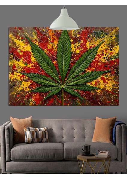 Canlı Renkli Kenevir Yaprağı Sanatı Dekoratif Kanvas - Mdf Ahşap Tablo fırsatları