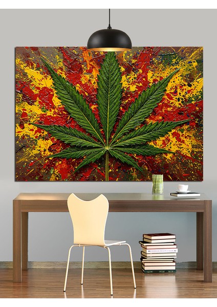 Canlı Renkli Kenevir Yaprağı Sanatı Dekoratif Kanvas - Mdf Ahşap Tablo indirimleri