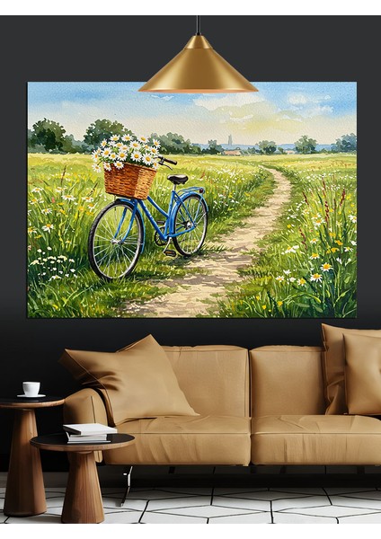 Bisiklet ve Çiçekli Alan Dekoratif Kanvas - Mdf Ahşap Tablo