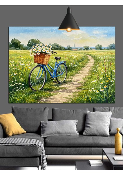 Bisiklet ve Çiçekli Alan Dekoratif Kanvas - Mdf Ahşap Tablo fiyatları
