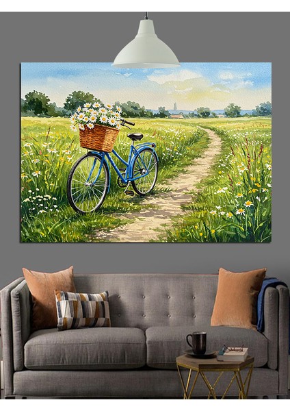 Bisiklet ve Çiçekli Alan Dekoratif Kanvas - Mdf Ahşap Tablo modelleri