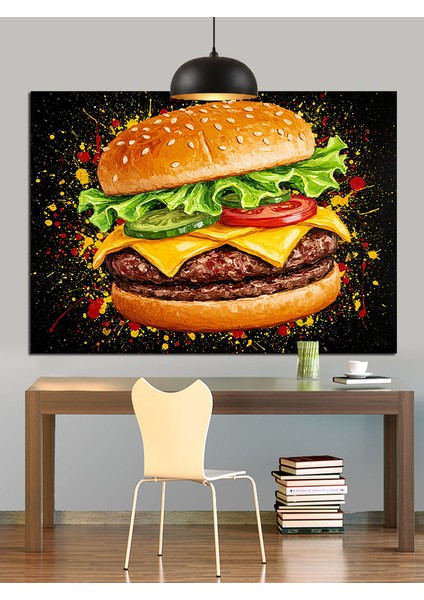 Büyük Peynirli Bol Malzemeli Burger Dekoratif Kanvas - Mdf Ahşap Tablo