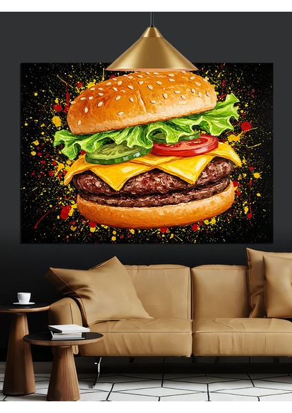 Büyük Peynirli Bol Malzemeli Burger Dekoratif Kanvas - Mdf Ahşap Tablo modelleri
