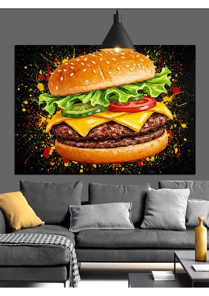 Büyük Peynirli Bol Malzemeli Burger Dekoratif Kanvas - Mdf Ahşap Tablo fırsatları