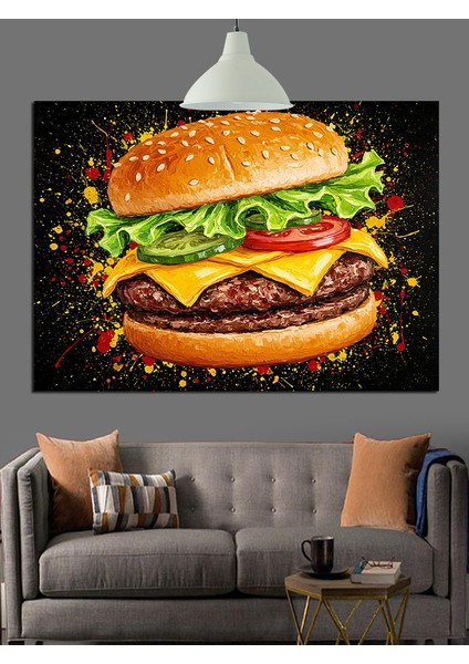 Büyük Peynirli Bol Malzemeli Burger Dekoratif Kanvas - Mdf Ahşap Tablo indirimleri