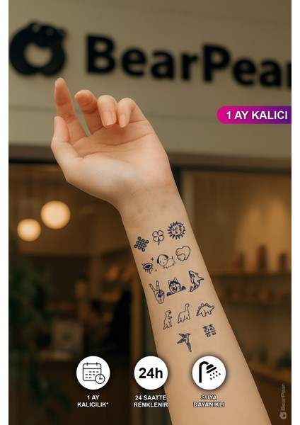 1 Ay Kalıcı Karışık Figürlü Minimal Dövme El Parmak Bilek Geçici Dövme