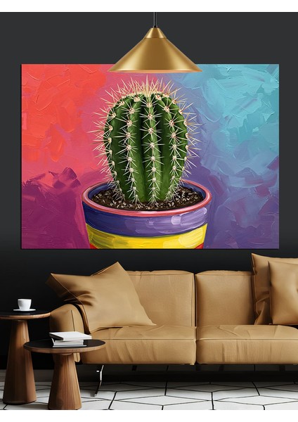 Pembe Saksı Kaktüs Bitkisi Dekoratif Kanvas - Mdf Ahşap Tablo fiyatları