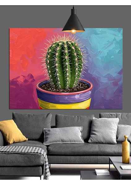 Pembe Saksı Kaktüs Bitkisi Dekoratif Kanvas - Mdf Ahşap Tablo modelleri
