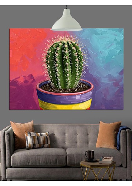 Pembe Saksı Kaktüs Bitkisi Dekoratif Kanvas - Mdf Ahşap Tablo fırsatları