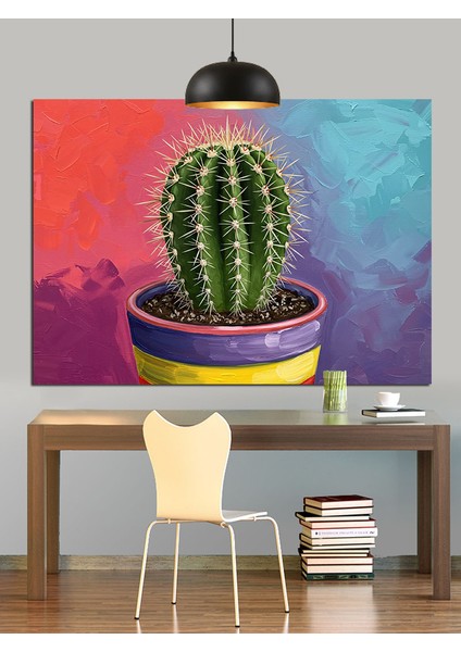 Pembe Saksı Kaktüs Bitkisi Dekoratif Kanvas - Mdf Ahşap Tablo indirimleri