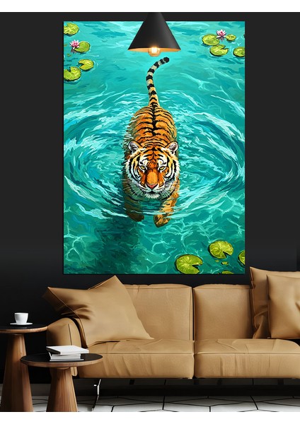 Denizde Yüzen Kaplan Dekoratif Kanvas - Mdf Ahşap Tablo modelleri
