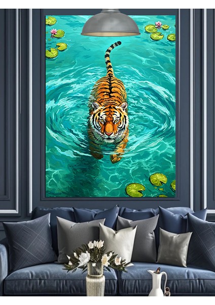 Denizde Yüzen Kaplan Dekoratif Kanvas - Mdf Ahşap Tablo indirimleri