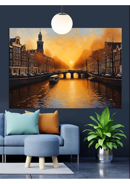 Köprü Üzerinde Şehir Dekoratif Kanvas - Mdf Ahşap Tablo