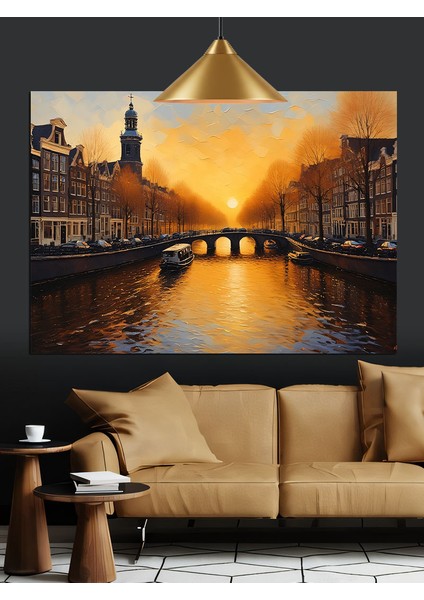 Köprü Üzerinde Şehir Dekoratif Kanvas - Mdf Ahşap Tablo fiyatları