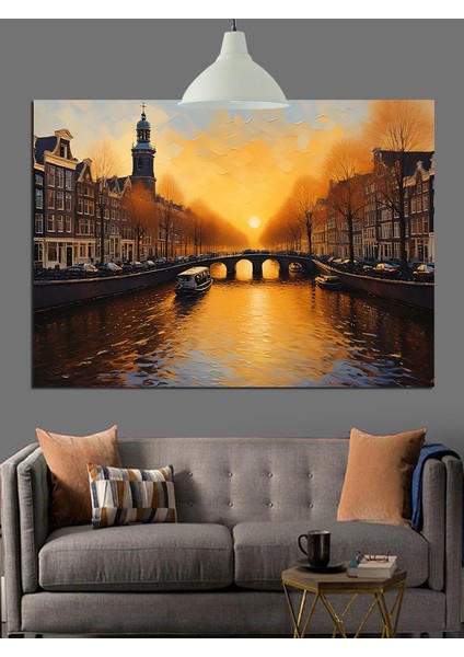 Köprü Üzerinde Şehir Dekoratif Kanvas - Mdf Ahşap Tablo fırsatları