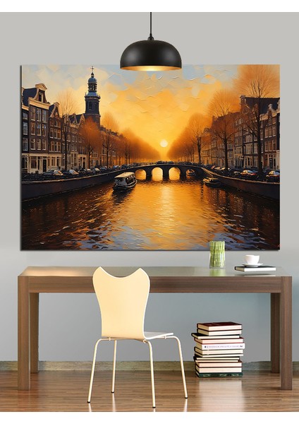 Köprü Üzerinde Şehir Dekoratif Kanvas - Mdf Ahşap Tablo indirimleri