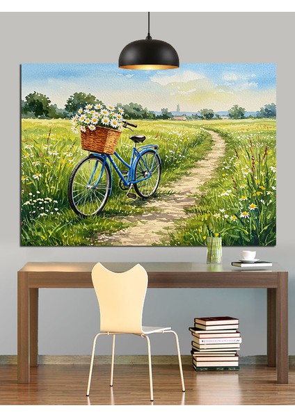 Bisiklet ve Çiçekli Alan Dekoratif Kanvas - Mdf Ahşap Tablo fırsatları