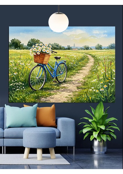 Bisiklet ve Çiçekli Alan Dekoratif Kanvas - Mdf Ahşap Tablo indirimleri